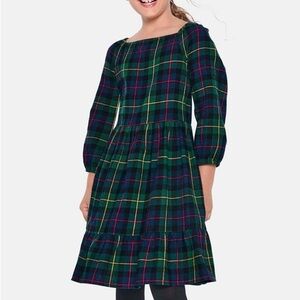 Place Plaid Tiered Long-Sleeve Dress in Green and Navy with Pink Accents